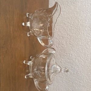 Princess House Clear Etched Glass Creamer and Covered Sugar Set